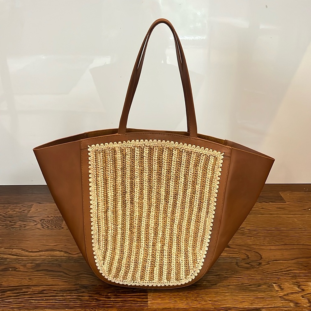 Loeffler Randall
Katia Crocheted Raffia & Leather Tote like new